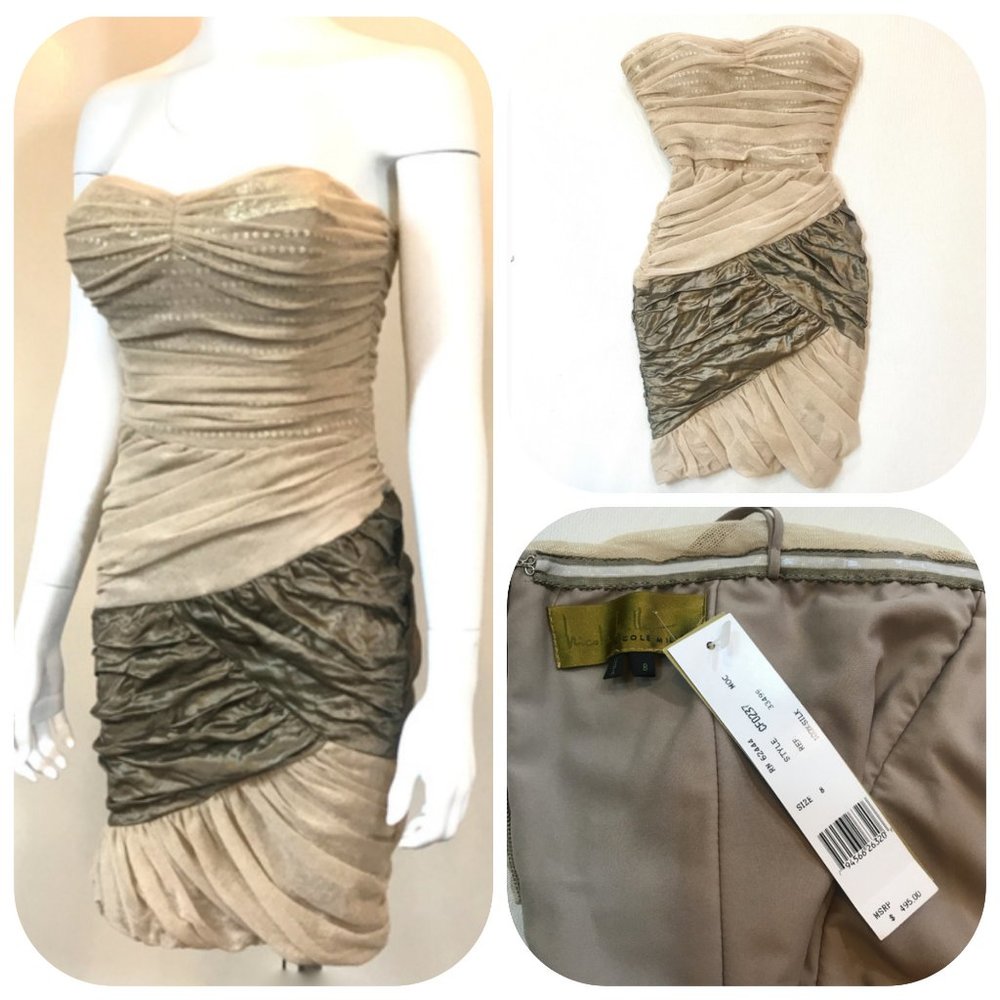 New Mesh Ruched Sequins Strapless Dress